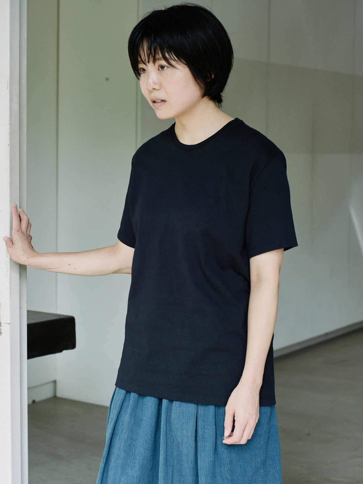 Organic handloomコットンTシャツ 半袖 黒