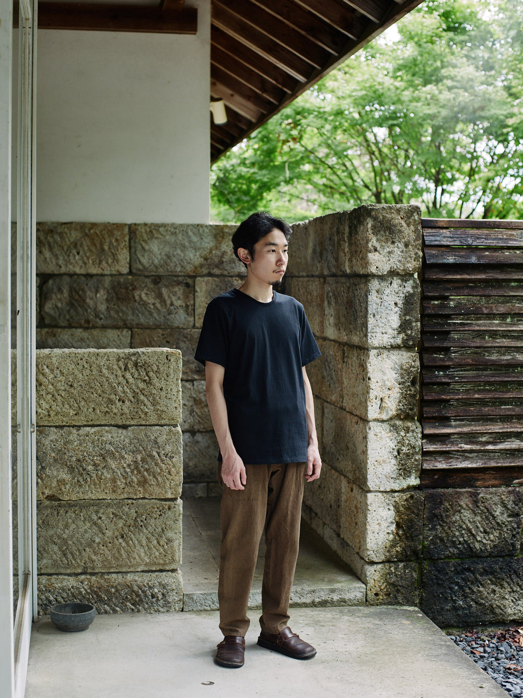 Organic handloomコットンTシャツ 半袖 黒