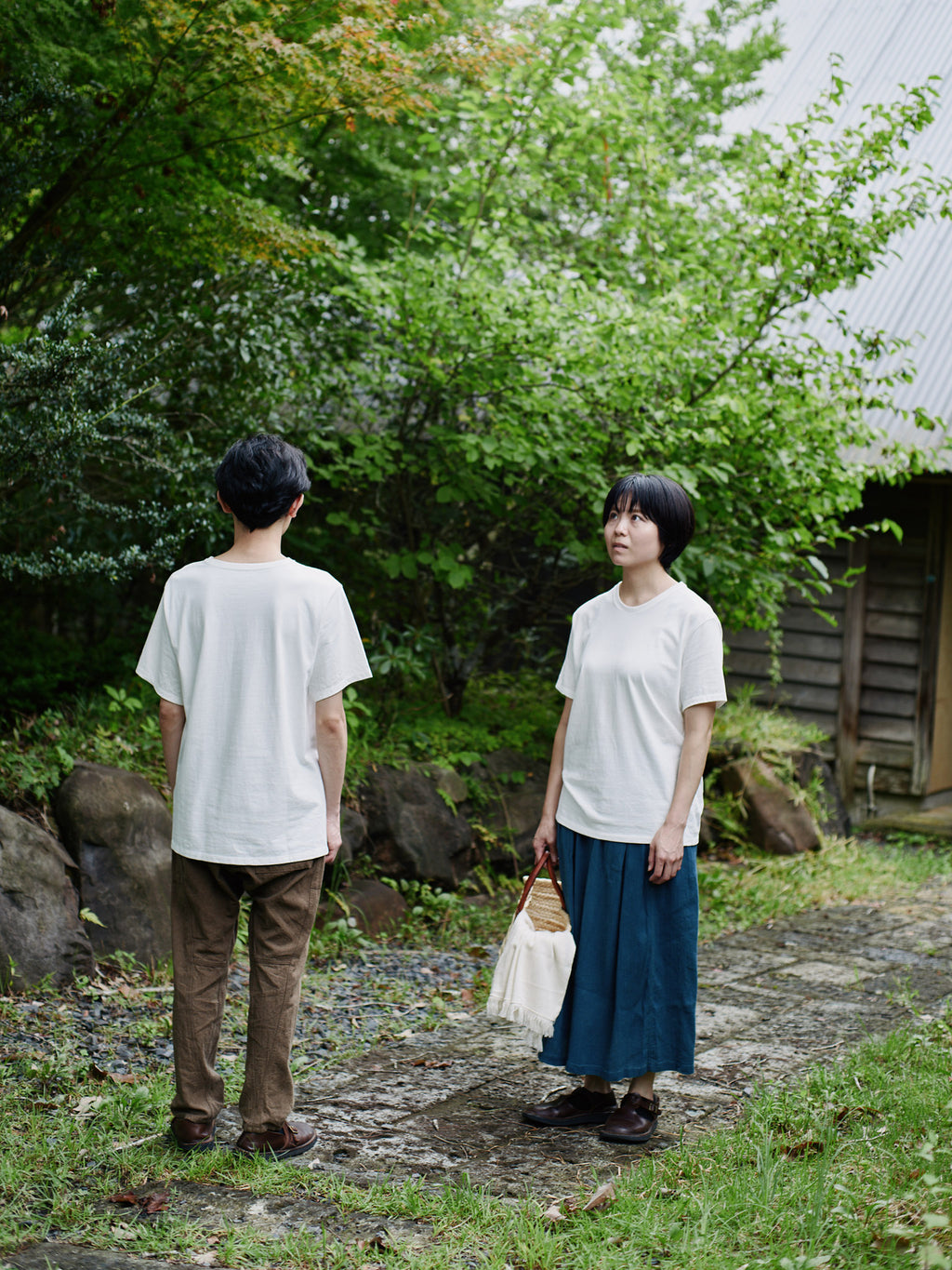 Organic handloomコットンTシャツ 半袖 白