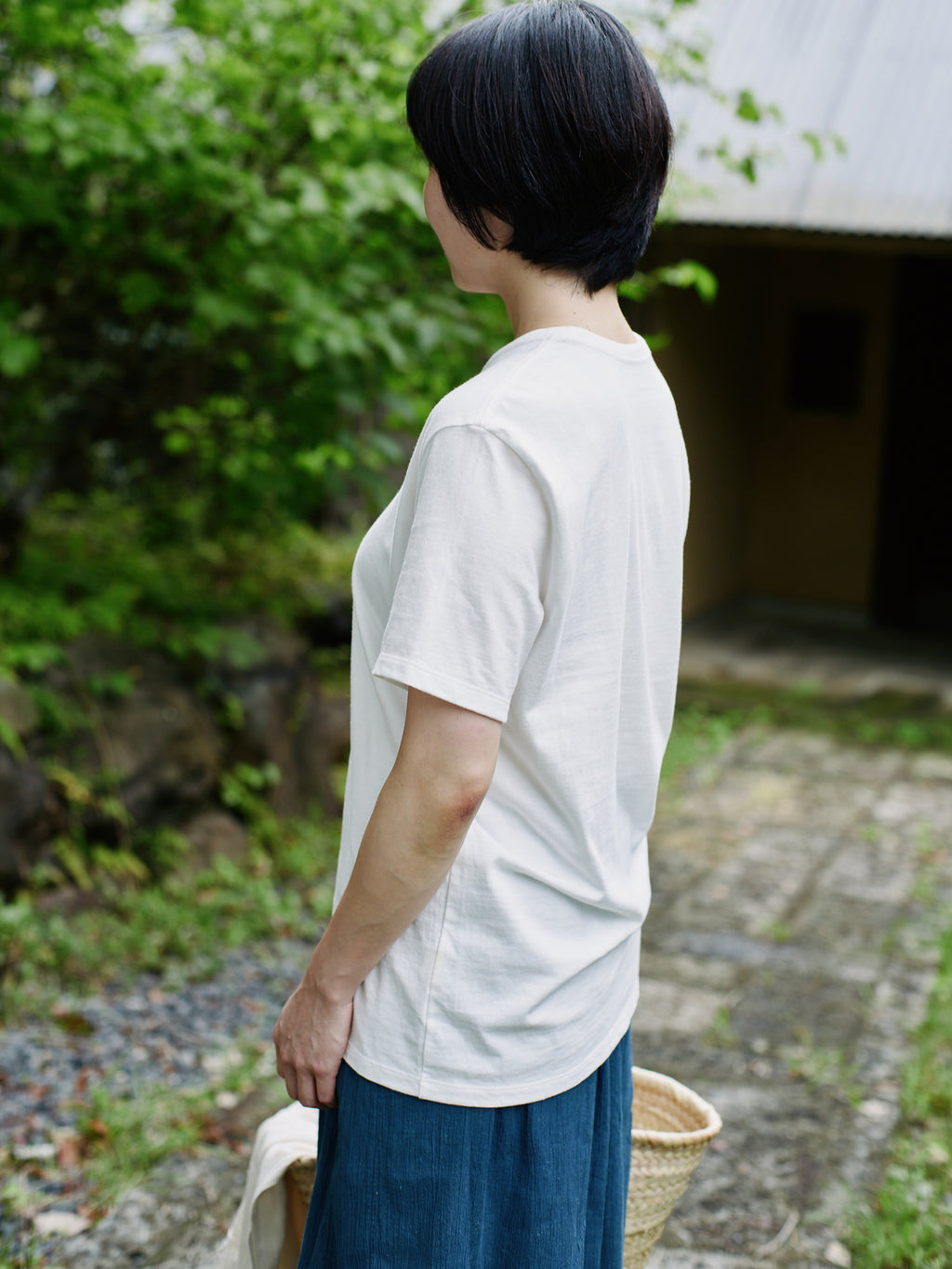 Organic handloomコットンTシャツ 半袖 白