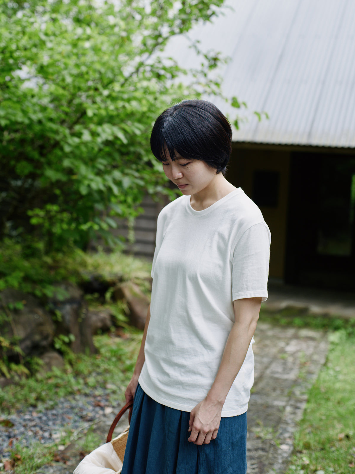 Organic handloomコットンTシャツ 半袖 白