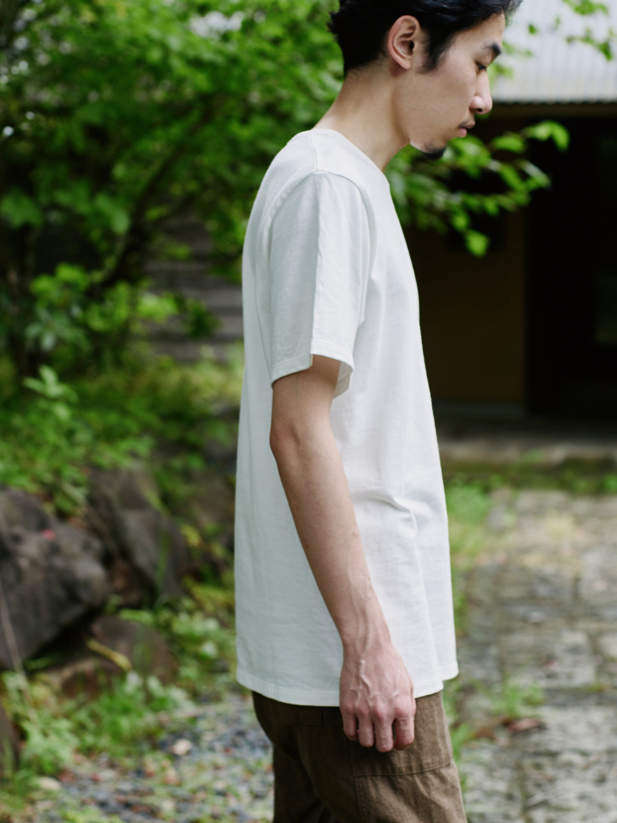 Organic handloomコットンTシャツ 半袖 白
