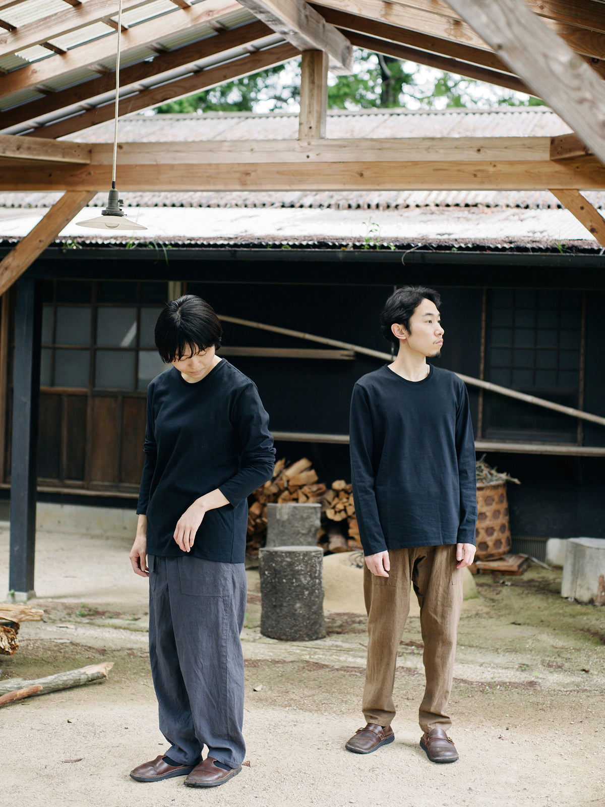 Organic handloomコットンTシャツ 長袖 黒