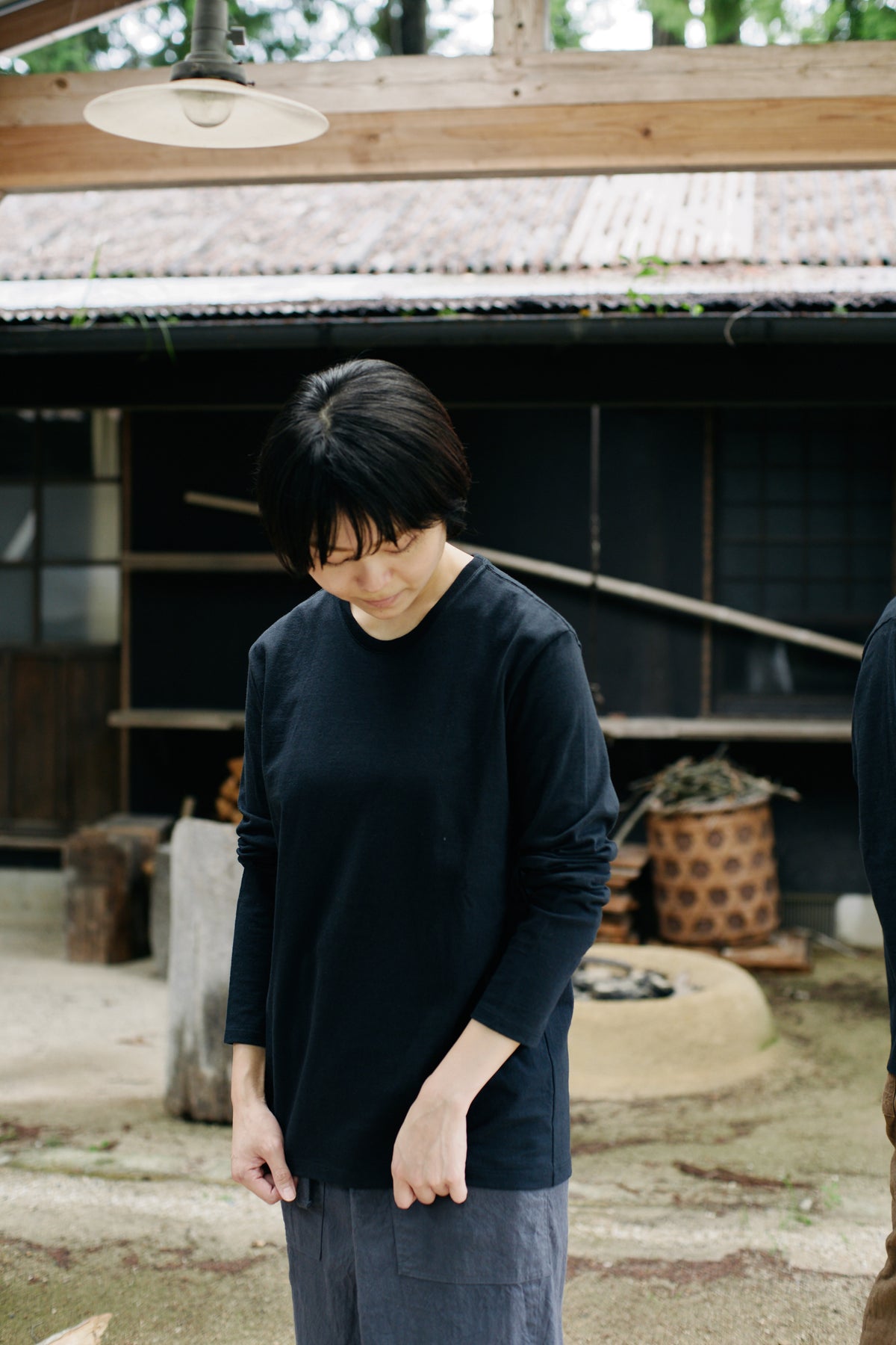 Organic handloomコットンTシャツ 長袖 黒