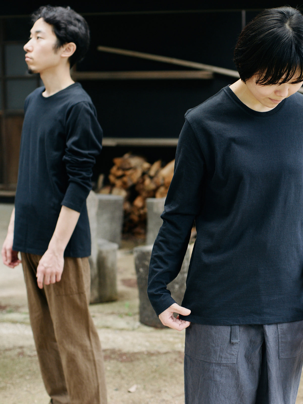 Organic handloomコットンTシャツ 長袖 黒