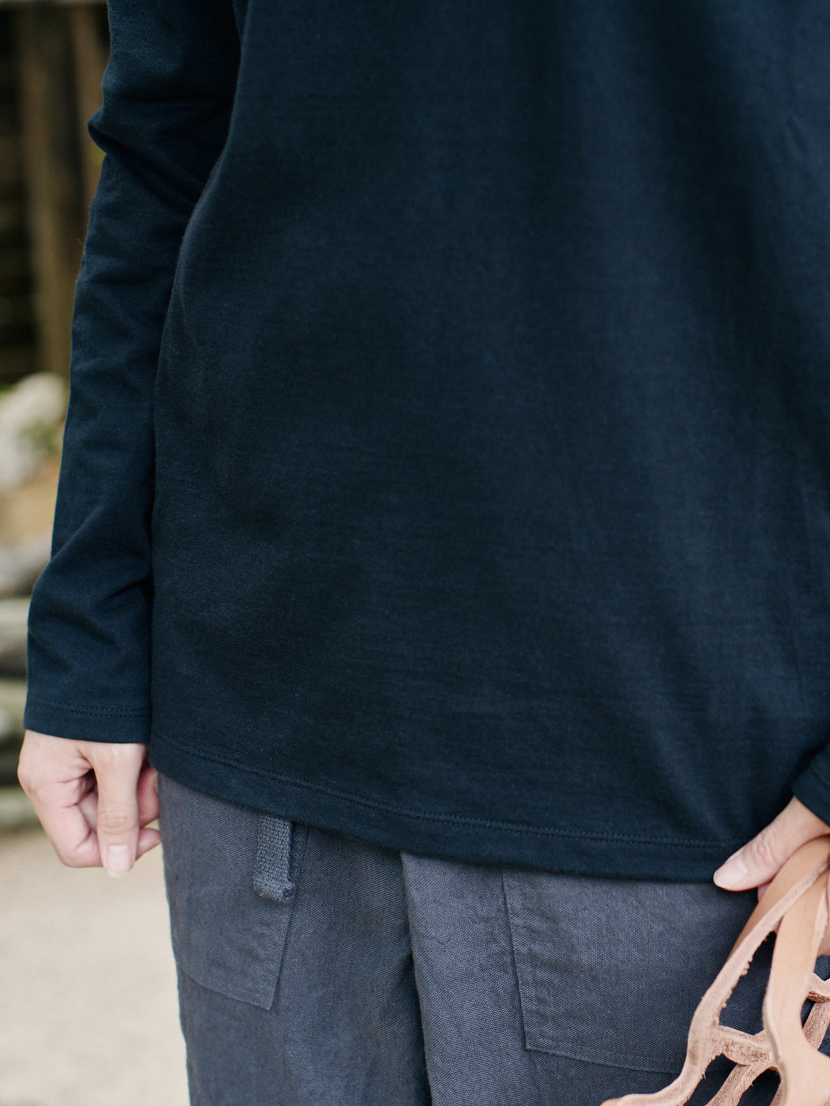 Organic handloomコットンTシャツ 長袖 黒