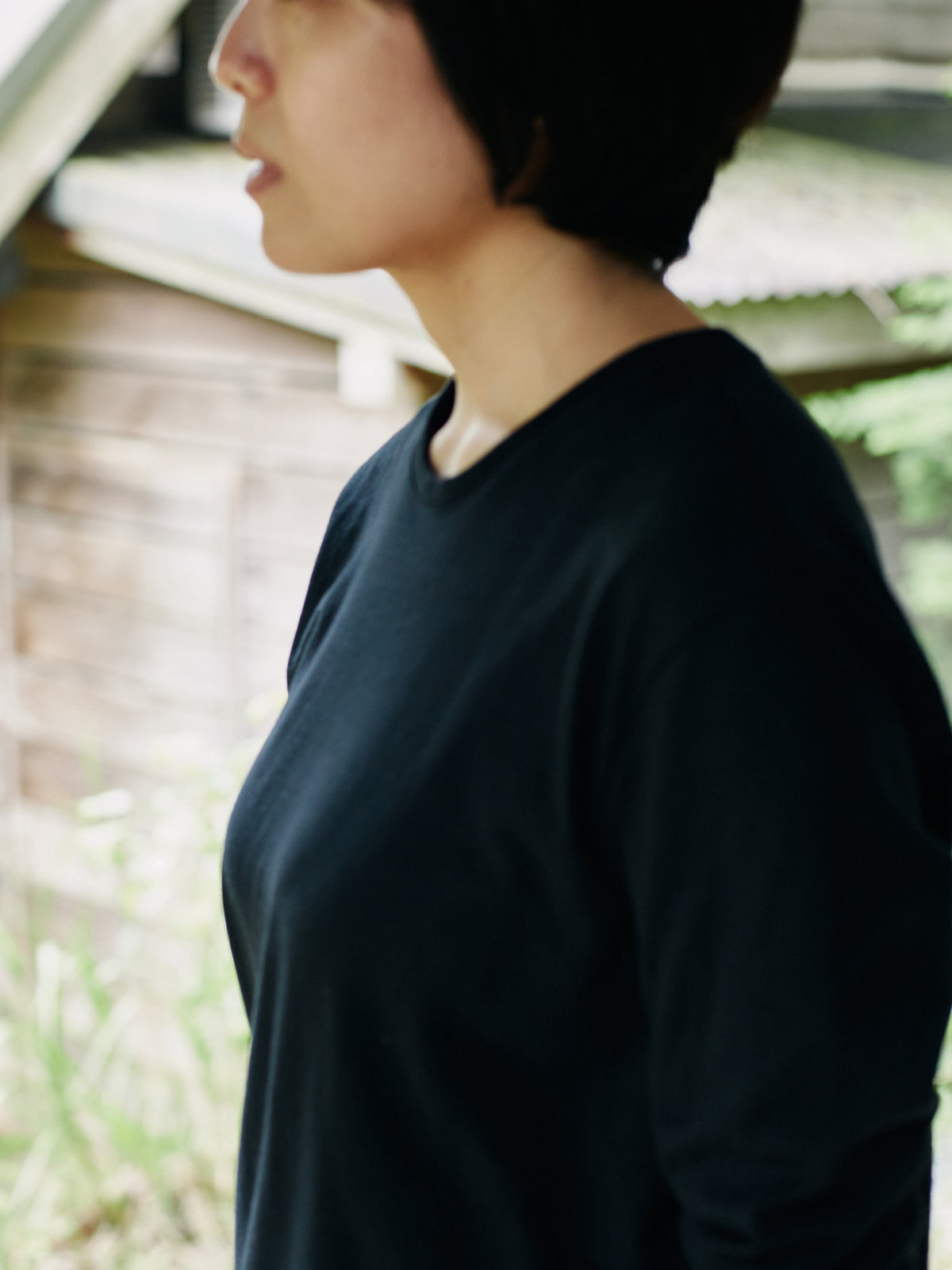 Organic handloomコットンTシャツ 長袖 黒