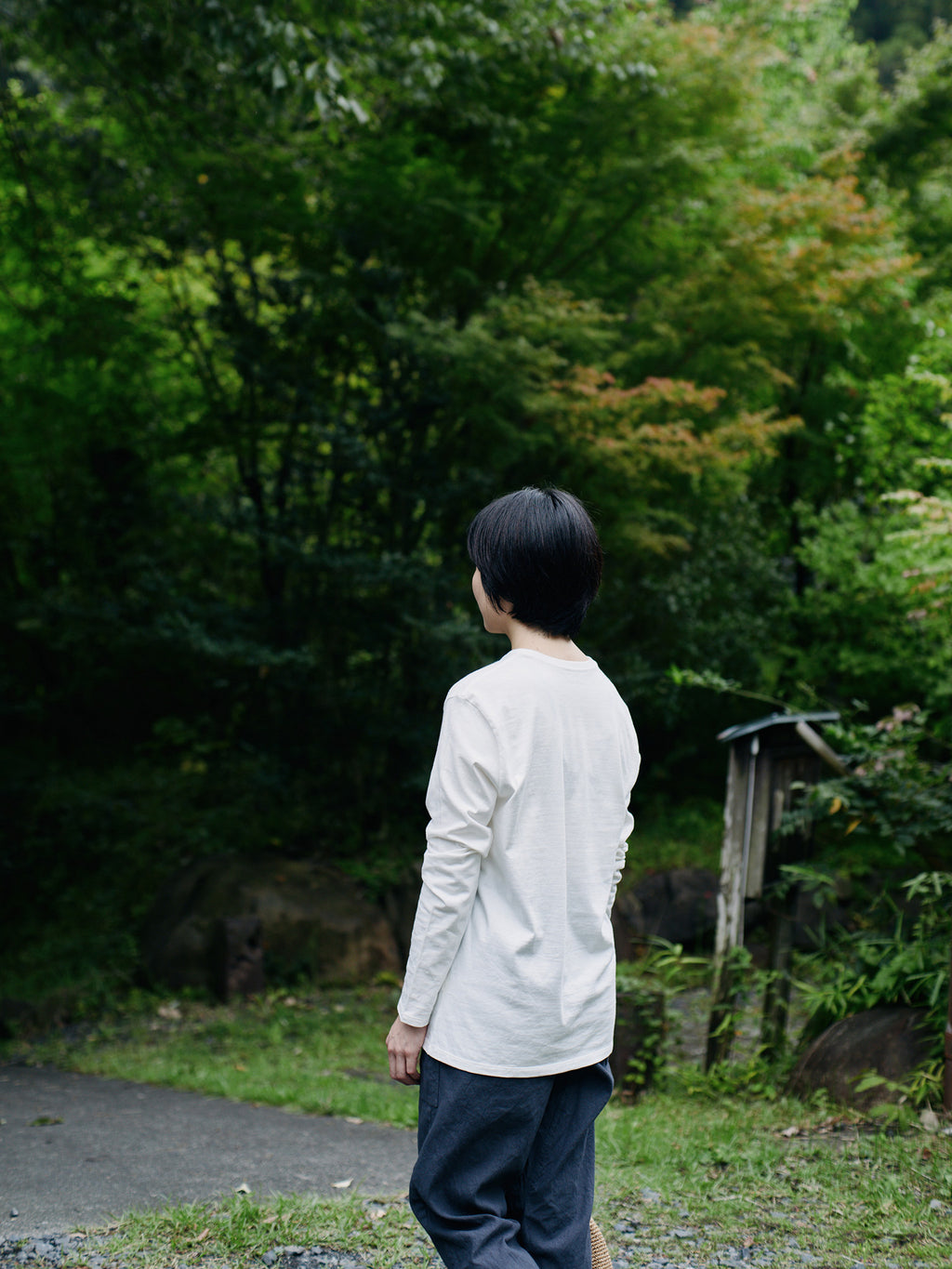 Organic handloomコットンTシャツ 長袖 白