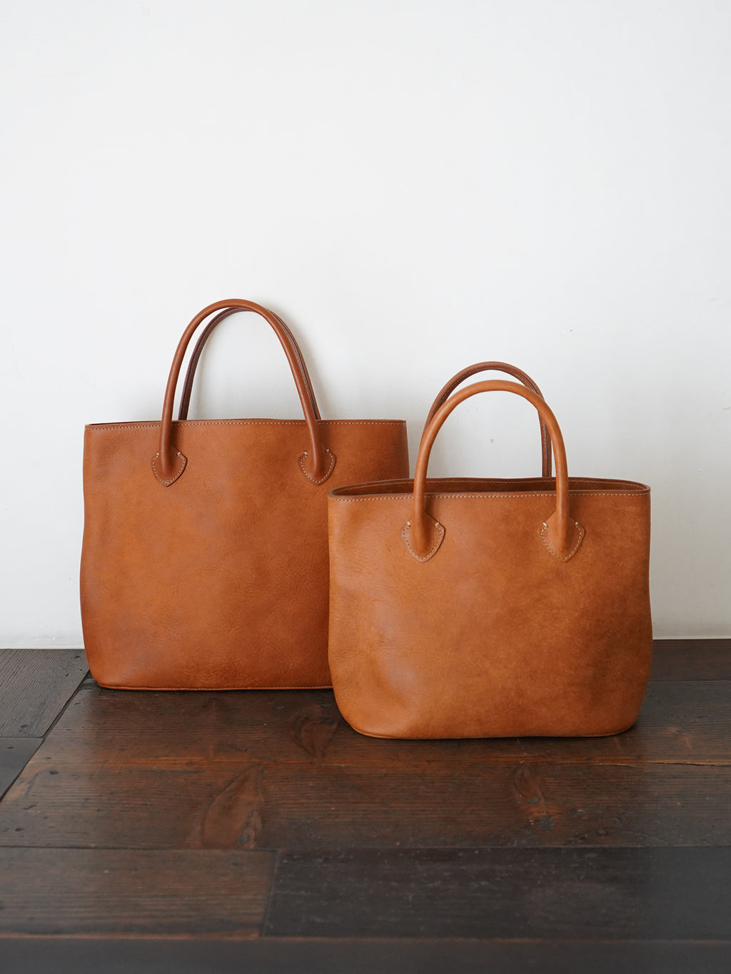 Organic handloom革バッグ キャメル
