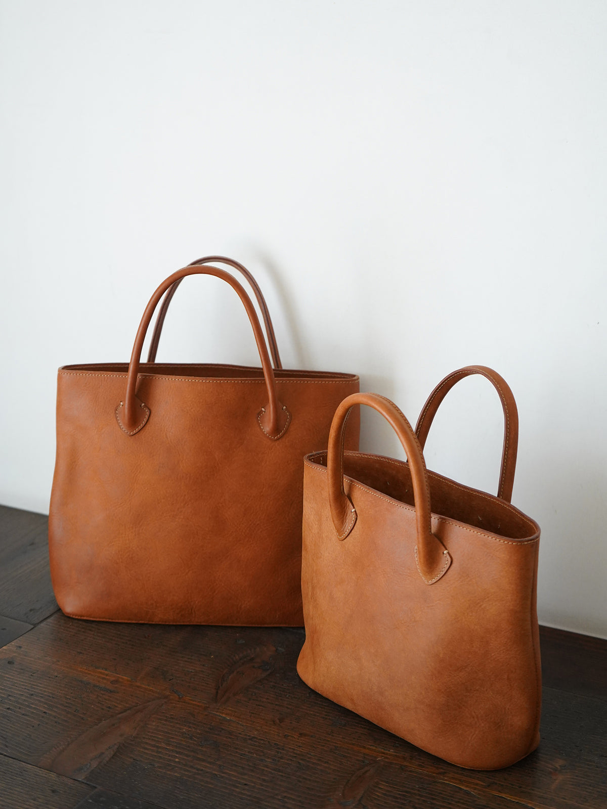 Organic handloom革バッグ キャメル