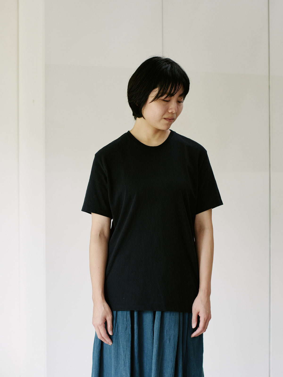 Organic handloomコットンTシャツ 半袖 黒