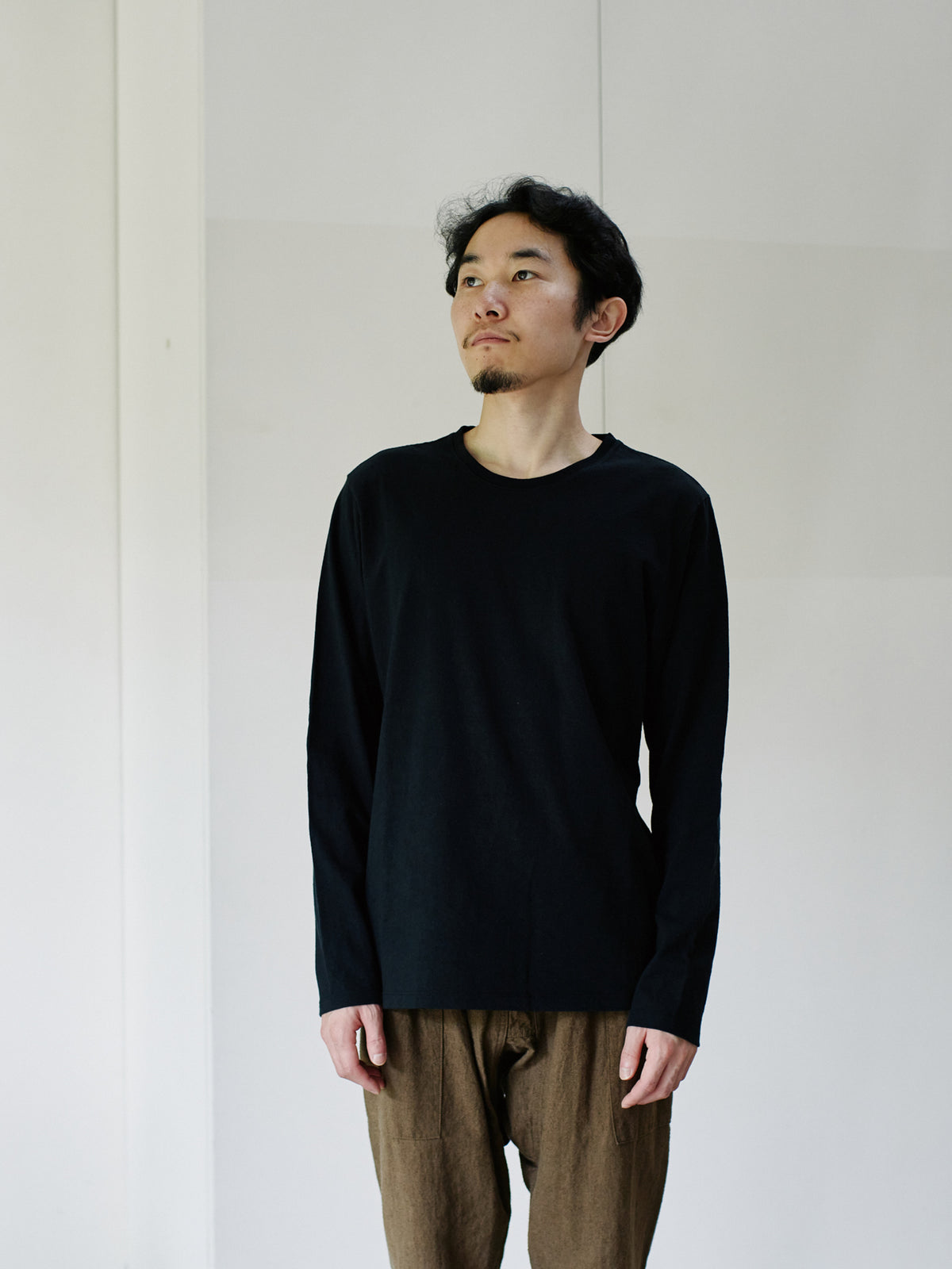 Organic handloomコットンTシャツ 長袖 黒