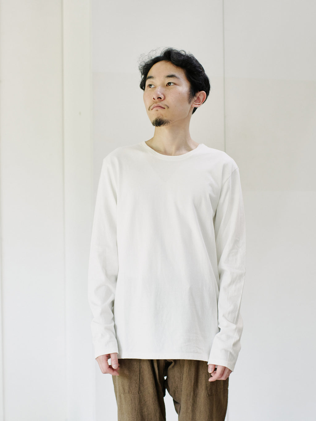 Organic handloomコットンTシャツ 長袖 白