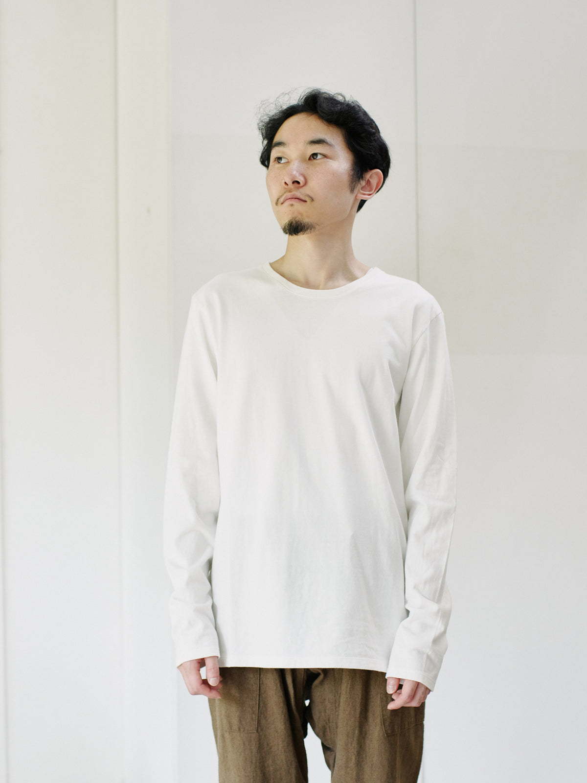 Organic handloomコットンTシャツ 長袖 白