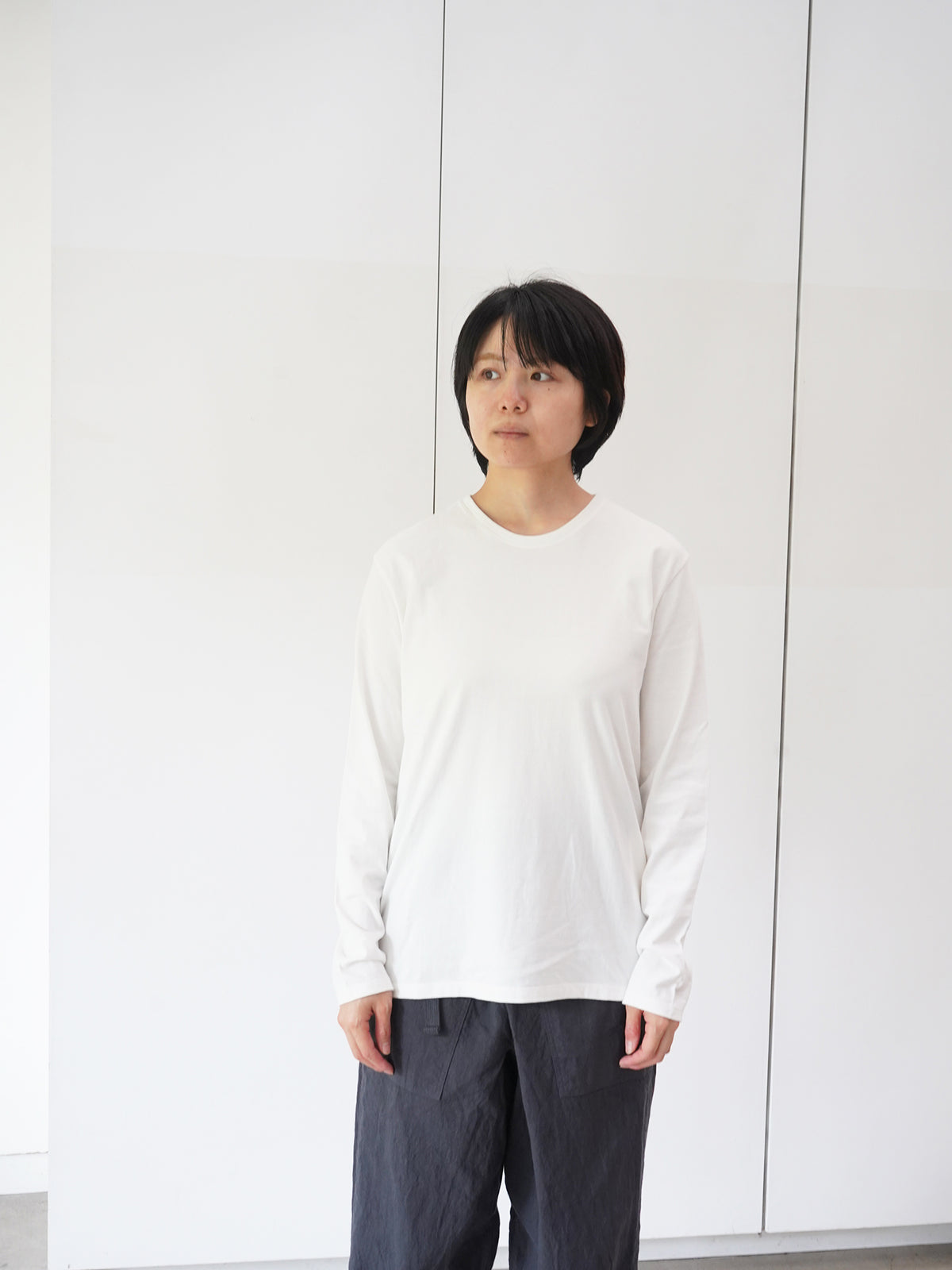 Organic handloomコットンTシャツ 長袖 白