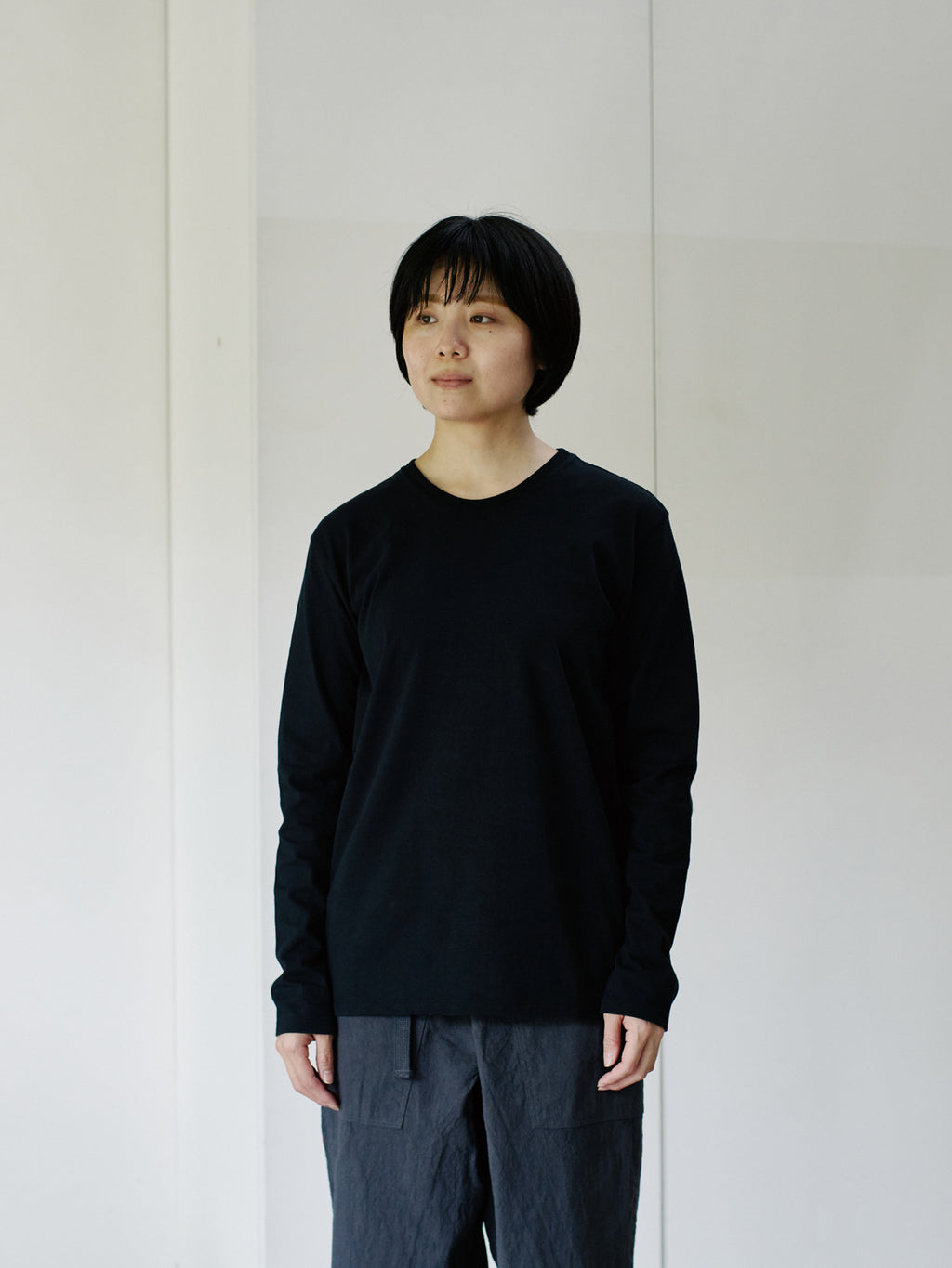 Organic handloomコットンTシャツ 長袖 黒