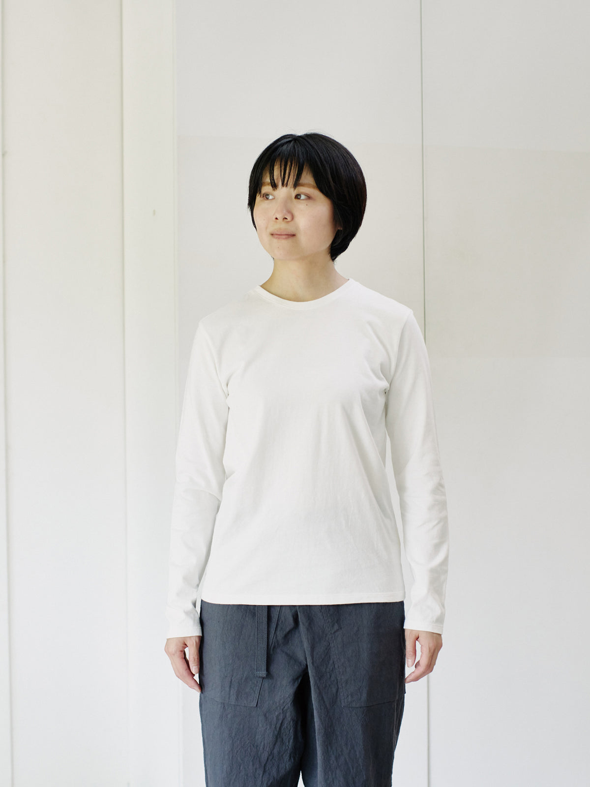 Organic handloomコットンTシャツ 長袖 白
